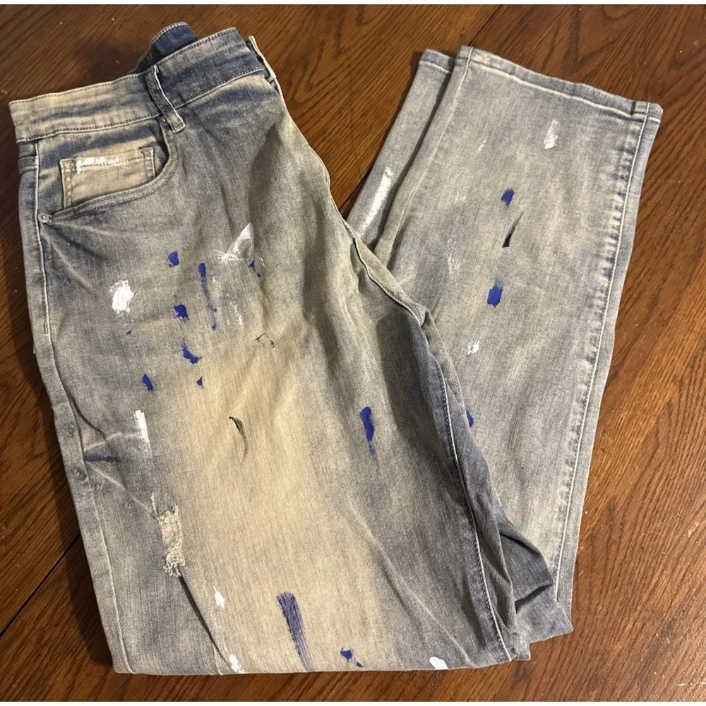 WJWLSKB Men's jeans with splash paint‎ Fit Stretch Cargo Denim Jeans - 40 X 31